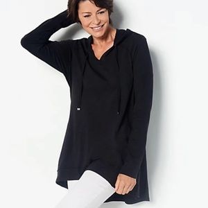 Logo Hoodie Shark Bite Hem Long Top w Pockets  Sz Medium